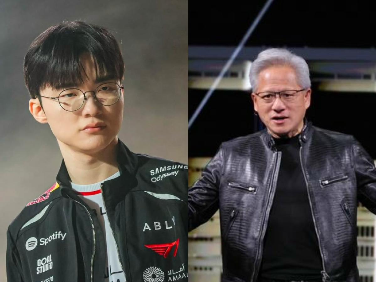 AI大佬與電競傳奇世紀同框！黃仁勳傳訪韓第一站直奔T1網咖見Faker