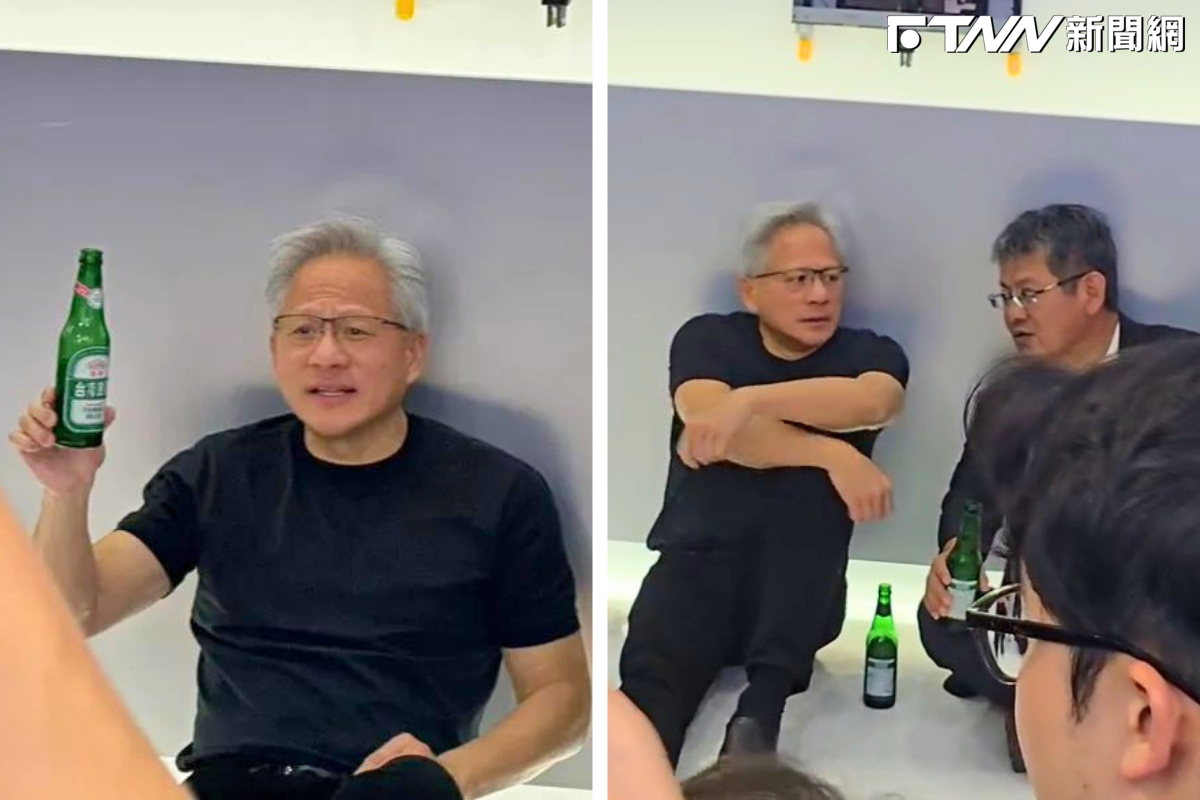 黃仁勳超Chill！逛COMPUTEX累了「坐地喝台啤」畫面曝　網直呼：接地氣的台灣人